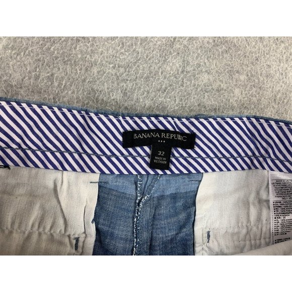 Banana Republic 100% Cotton Flat Front Shorts (Men's 32) Blue - Picture 4 of 12